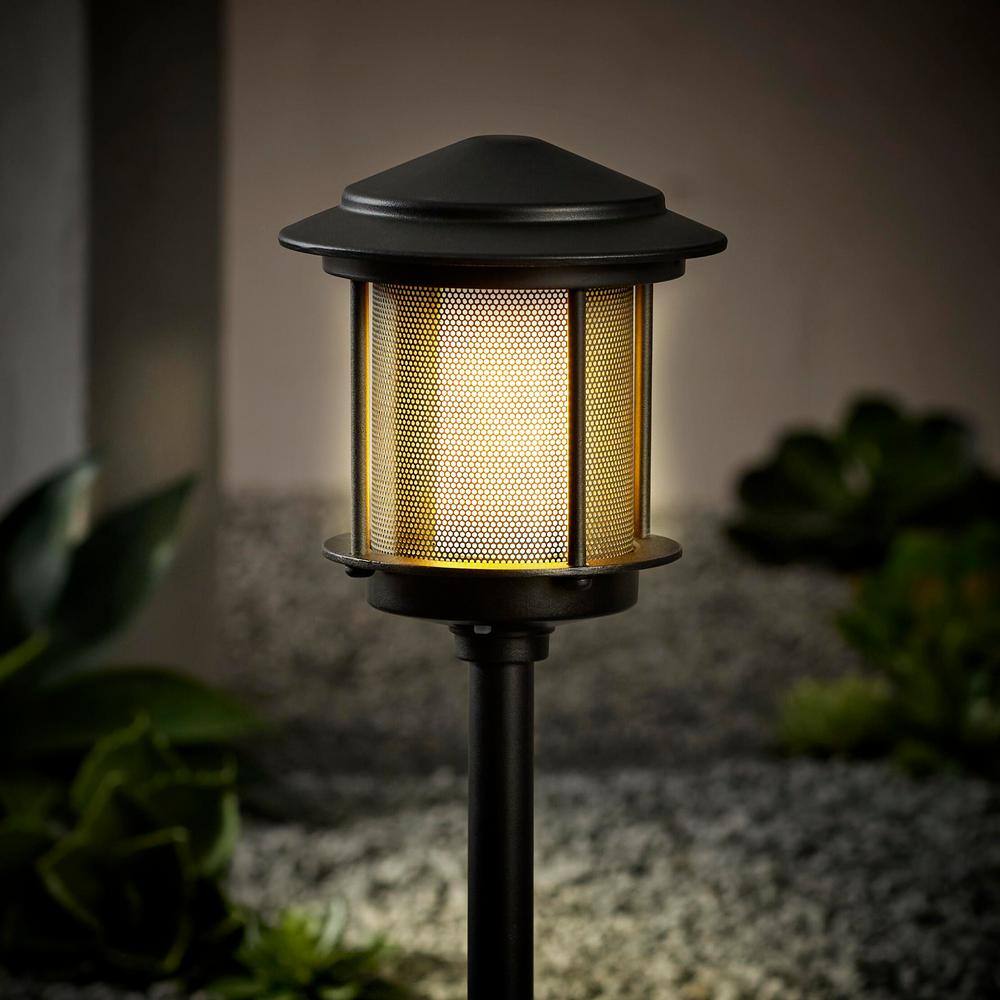 Hampton Bay Ambrose Low Voltage 2.4 Lumens Black Integrated LED Path Light with Flicker Flame Effect WeatherWaterRust Resistant 62906