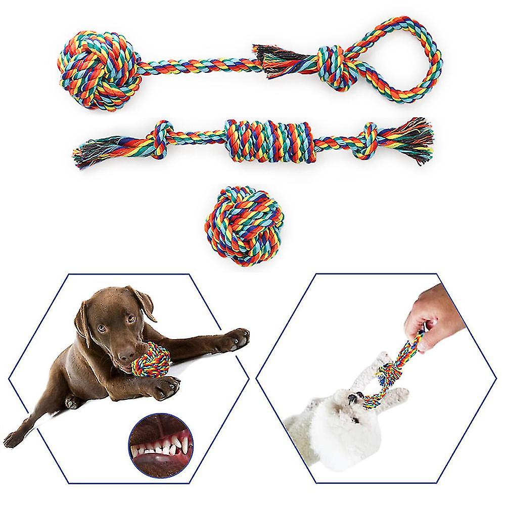 4pcs Home Cotton Knot Dental Health Dog Toy Set Chew Pet Mental Rope Funny Tool