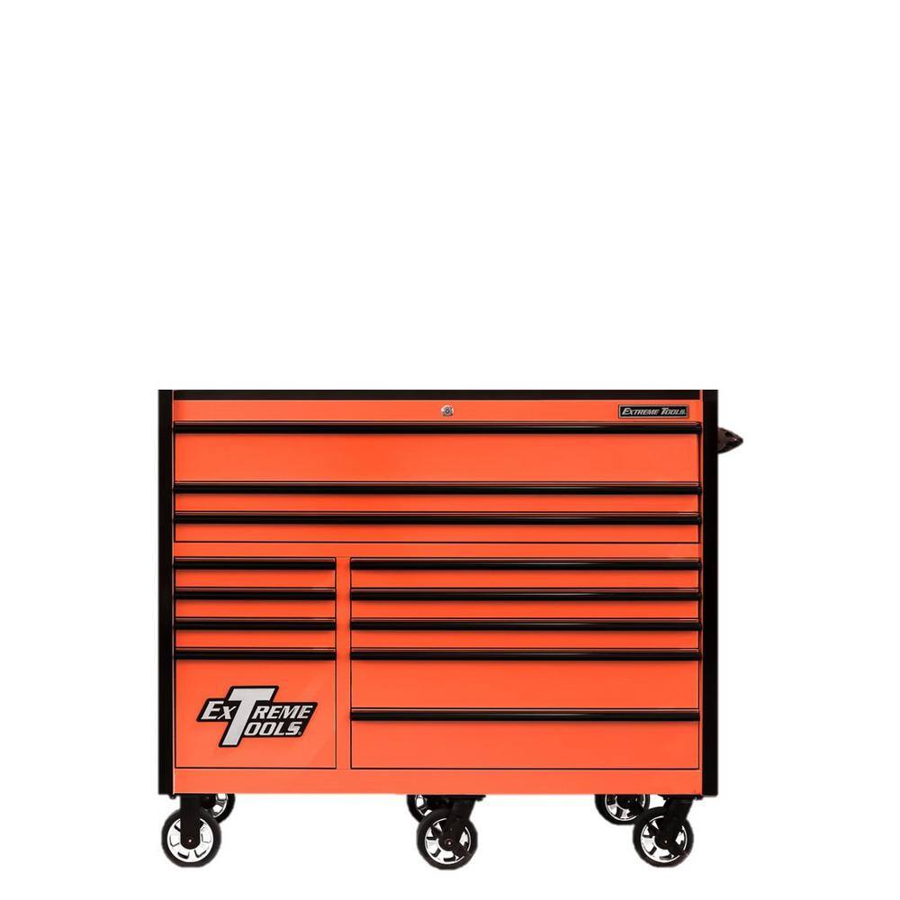 Extreme Tools RX 55 in. 12-Drawer Roller Cabinet Tool Chest in Orange with Gloss Black Handles and Trim RX552512RCORBKX