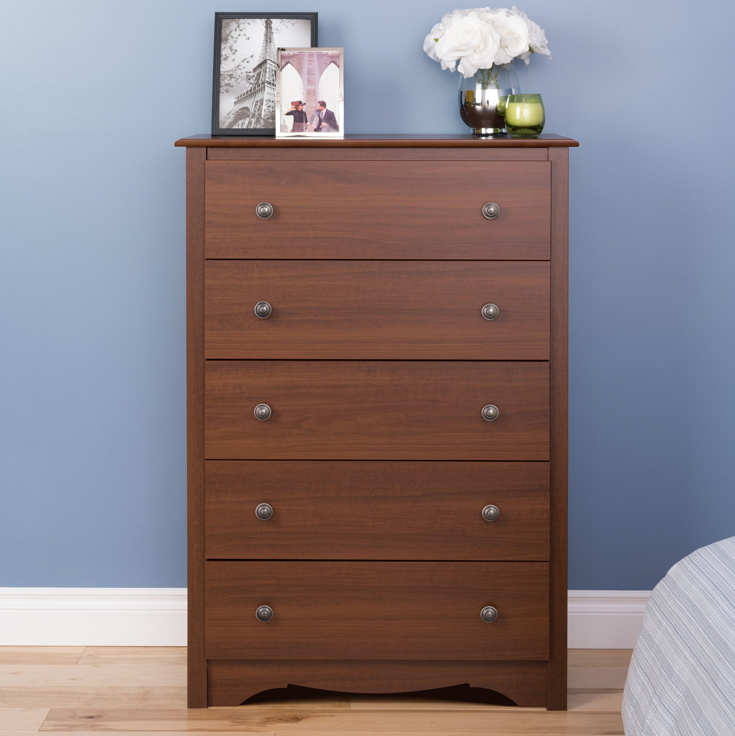 Prepac Monterey Transitional 5-Drawer Dresser, Cherry