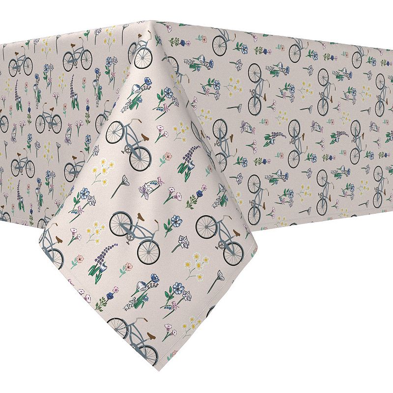 Rectangular Tablecloth， 100% Cotton， 52x104， Bike Ride in Flowers