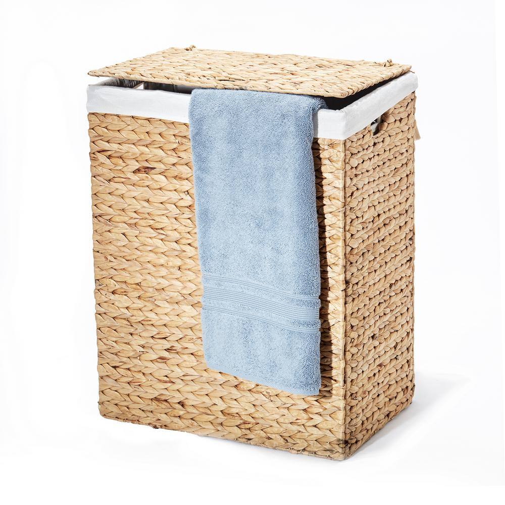 Seville Classics Water Hyacinth Brown Collapsible Wicker Portable Laundry Hamper with Canvas Laundry Bag and Lid WEB601