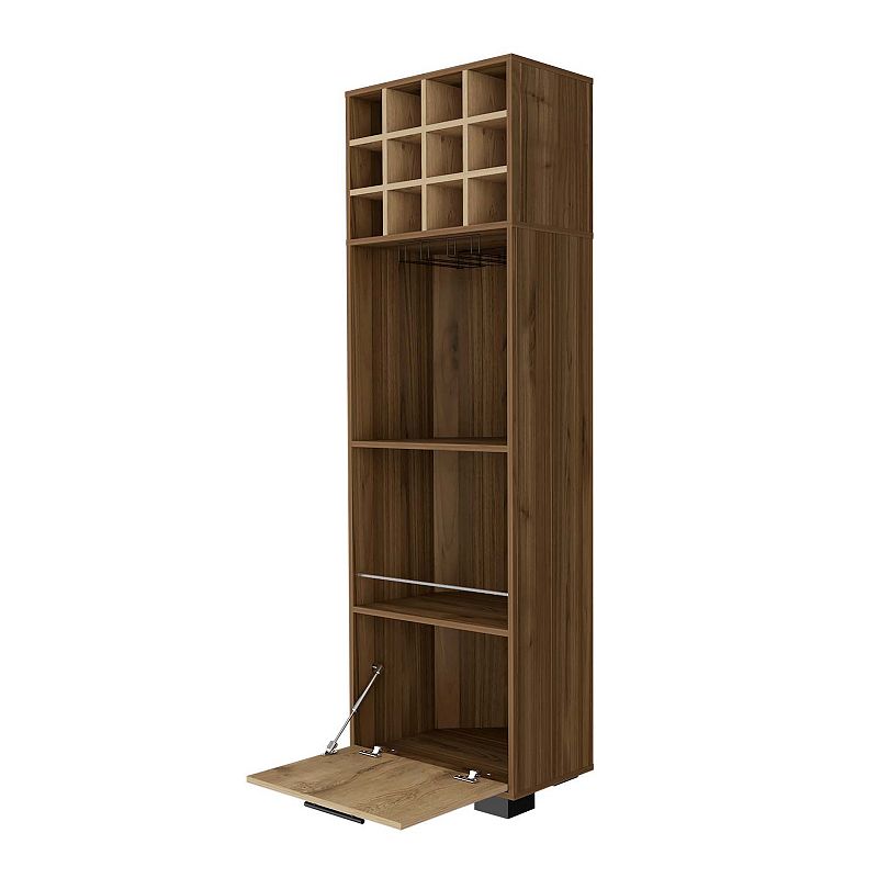 Aubree Corner Bar Cabinet， Twelve Built-in Wine Rack， Two Shelves， Lower Cabinet