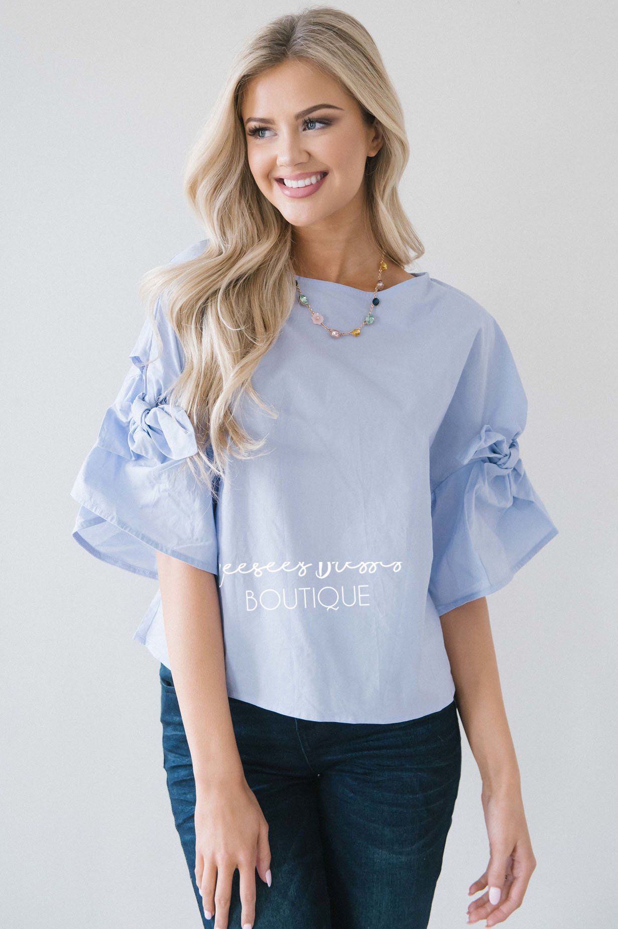 Light Chambray Tie Sleeve Top