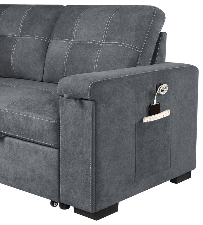 Toby Gray Woven Reversible Sleeper Sectional w/ Storage  Cupholder  USB Port   Transitional   Sleeper Sofas   by Lilola Home  Houzz