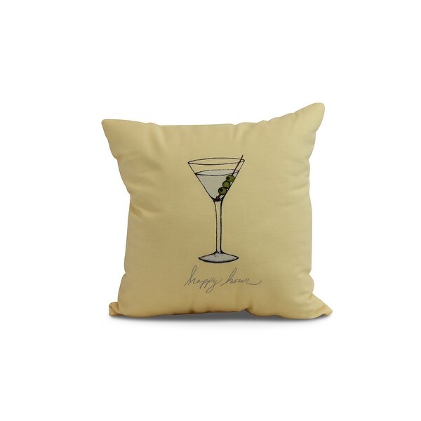 20 x 20 Inch Martini Glass Happy Hour Geometric Print Outdoor Pillow