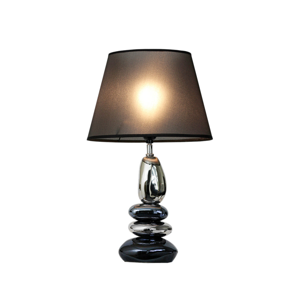 Elegant Designs Stacked Chrome and Metallic Blue Stones Ceramic Table Lamp with Black Shade