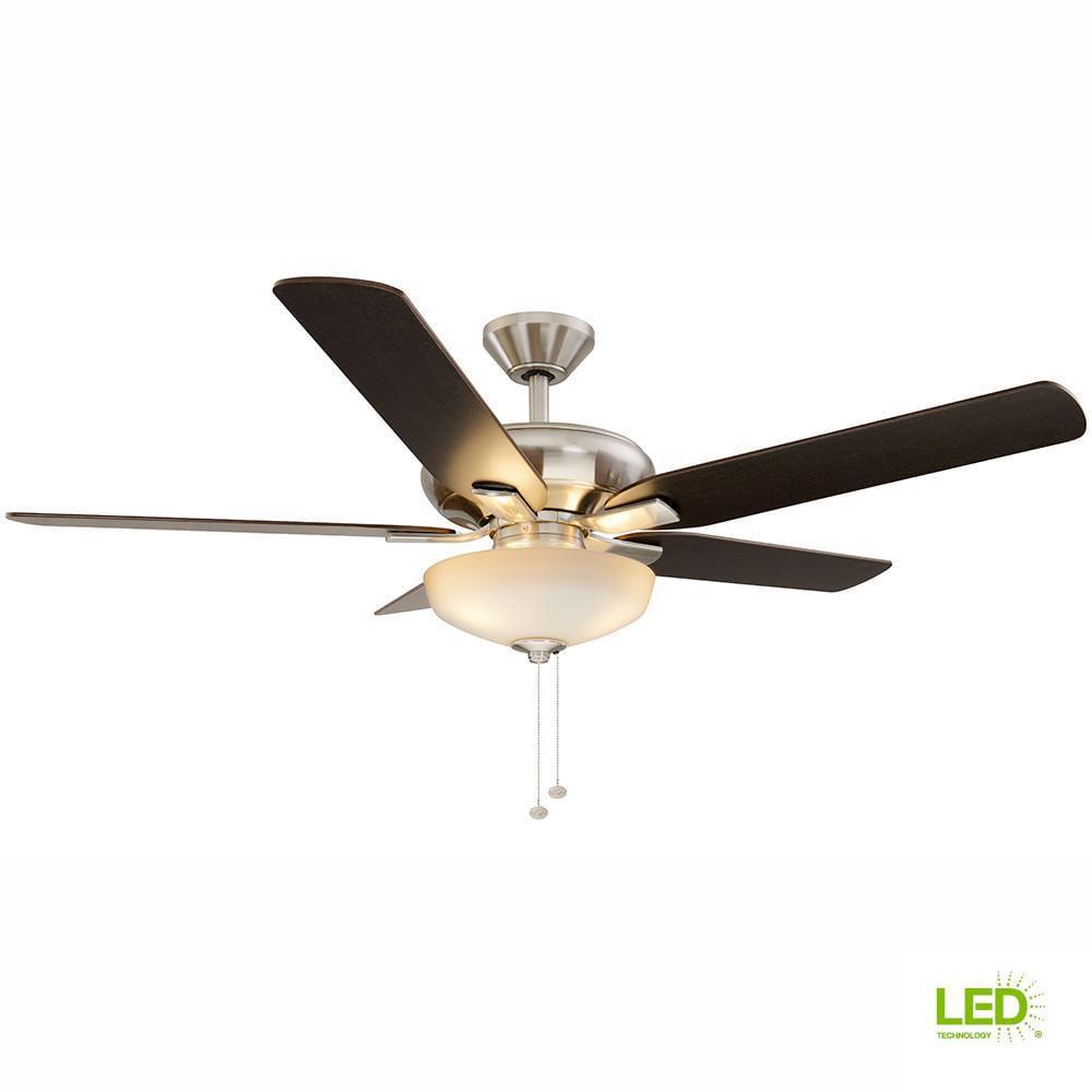 Hampton Bay Holly Springs 52 in LED Indoor Brushed Nickel Ceiling Fan with Light Kit