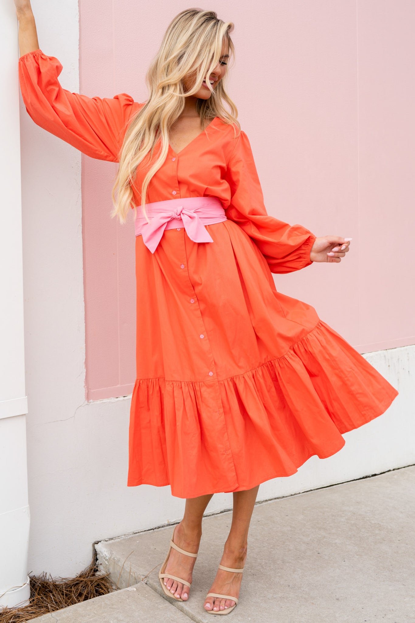 Friend Zone Coral Orange Midi Dress