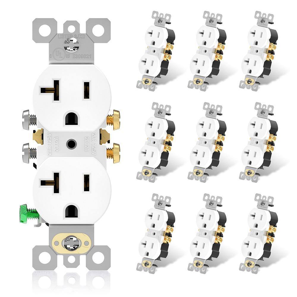 ELEGRP 20 Amp 125-Volt Residential Grade Self Grounding Duplex Outlet White (10-Pack) 2002A-WH10