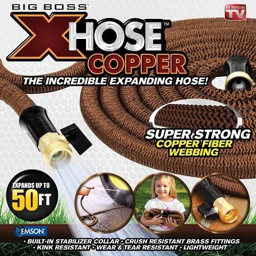 Big Boss Super Strong Copper Xhose - High Performance, Lightweight, Expandable Garden Hose with Brass Fittings, 50 ft. As Seen on TV