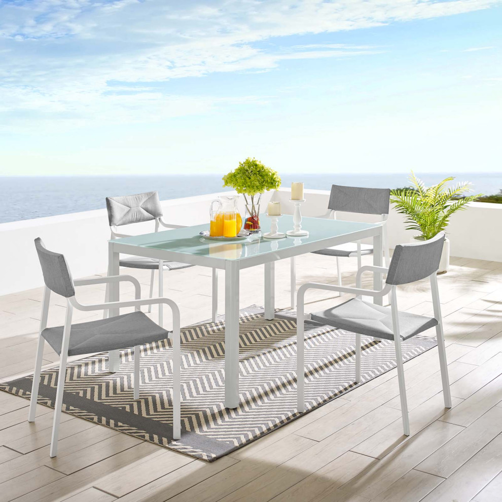 Side Dining Chair and Table Set  Aluminum  Metal  White Gray  Outdoor   Contemporary   Outdoor Dining Sets   by House Bound  Houzz