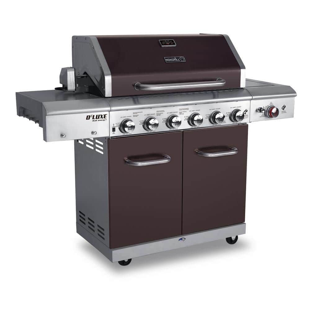 Nexgrill Deluxe 6-Burner Propane Gas Grill in Mocha with Ceramic Searing Side Burner 720-0896E