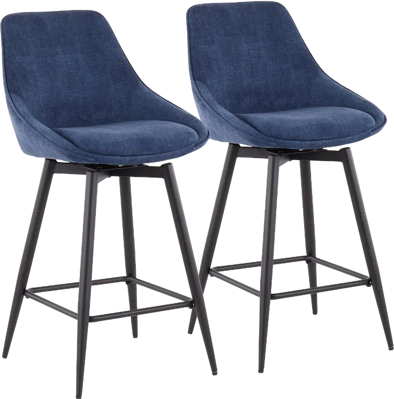 Diana Blue Corduroy Swiveling Counter Stools， Set of 2