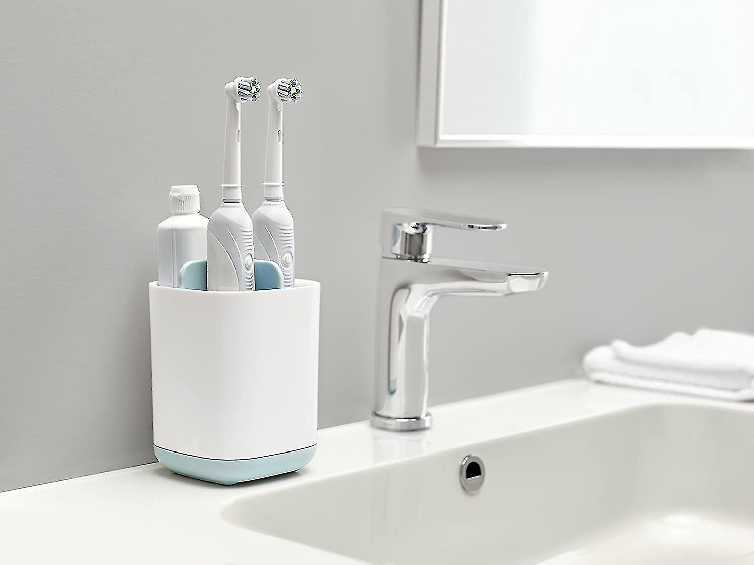 Bathroom Easy-store Toothbrush Caddy， White/blue， Small