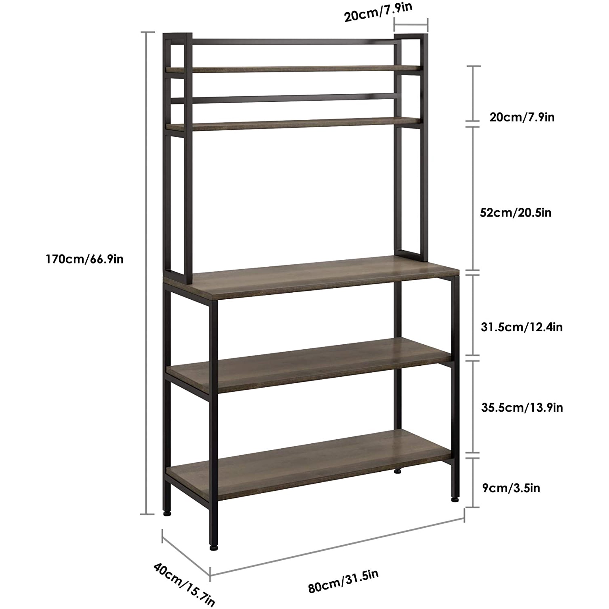 Homfa Bakers Rack， 5-Tier Kitchen Microwave Oven Stand with Hutch， Wood Storage Shelf， Dark Brown