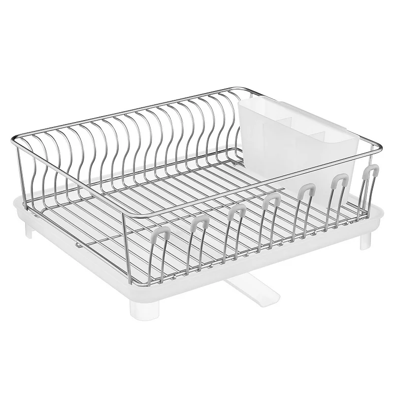 mDesign Large Kitchen Dish Drying Rack with Swivel Spout， 3 Pieces