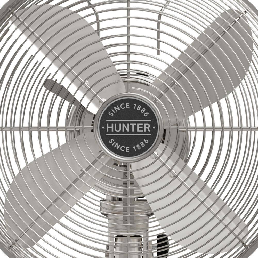 Hunter Classic 12 in. 3-speed Desk Fan in Brushed Nickel with Non-slip Base and Easy-Carry Handle 97315