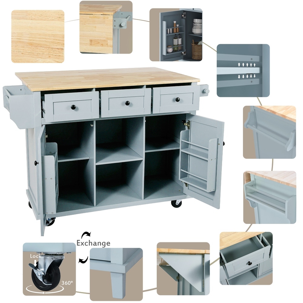 Stationary Storage Islands Rolling Kitchen Islands Cart w/ Drop leaf Cabinet Internal Storage Racks  Folding Dinding Table