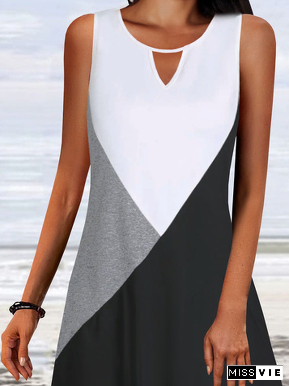 Color Block Loosen Casual Midi Sleeveless Knitting Dresses