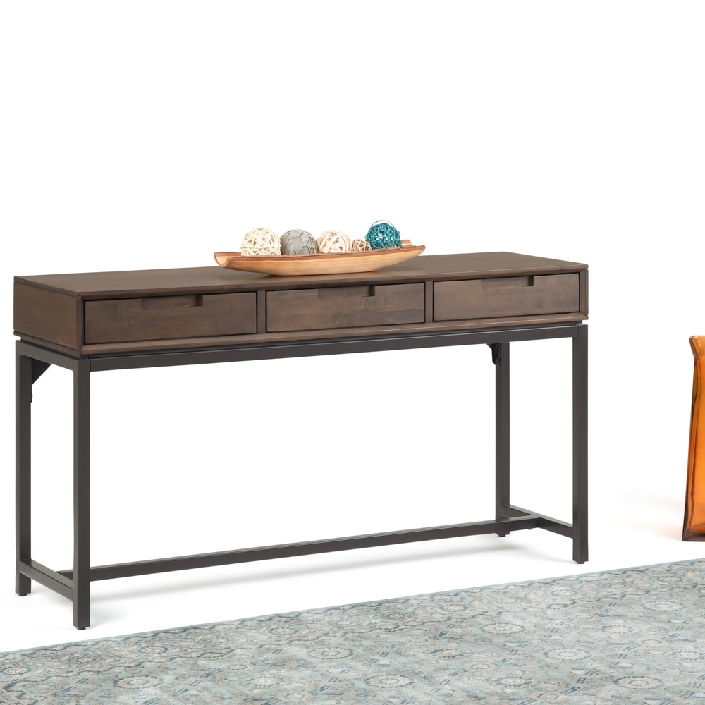 WYNDENHALL Devlin SOLID HARDWOOD and Metal 54 inch Wide Industrial Wide Console Table in Walnut Brown   54\