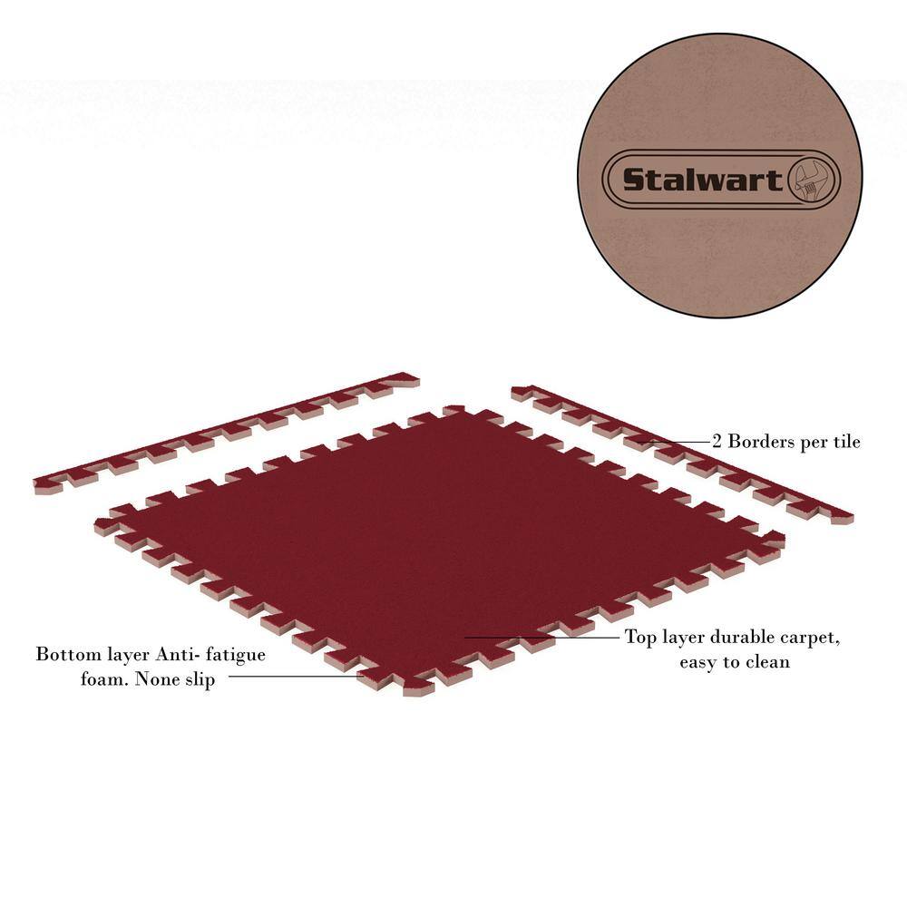 Stalwart Red 24 in. x 24 in. EVA Foam Floor Mat with Carpet Top (6-Pack) HW5500028