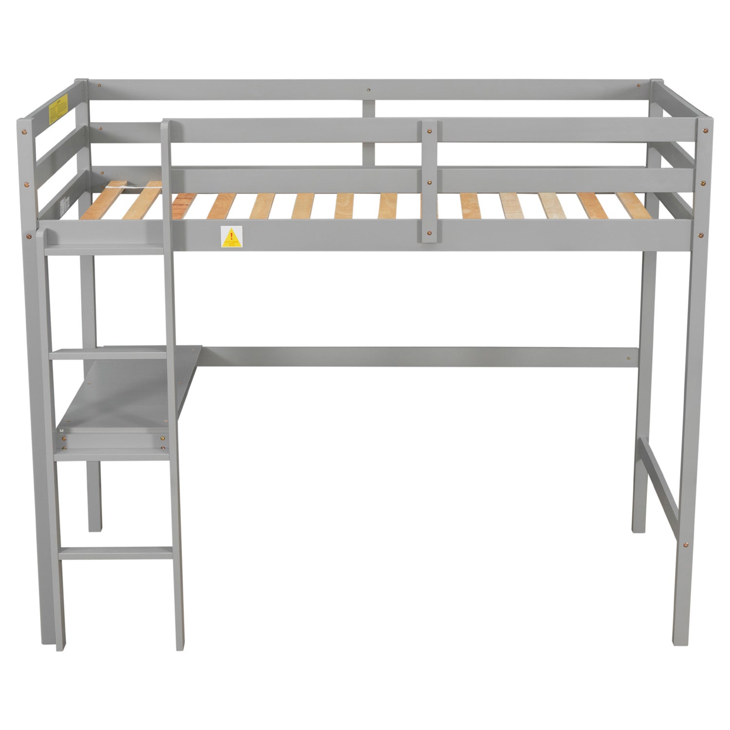 SYNGAR Twin Loft Bed Frame, Solid Pine Wood Twin Loft Bunk Bed Frame with Ladder for Boys Girls Teens Adults, No Box Spring Needed, Gray