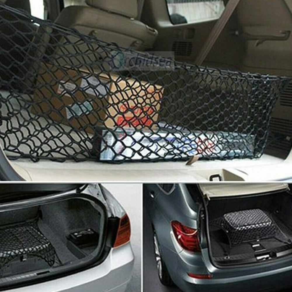 Car Nylon Cargo Trunk Net with 4 Hook， Elastic Mesh Organizer Rear Interior Luggage Storage for SUV Jeep Truck