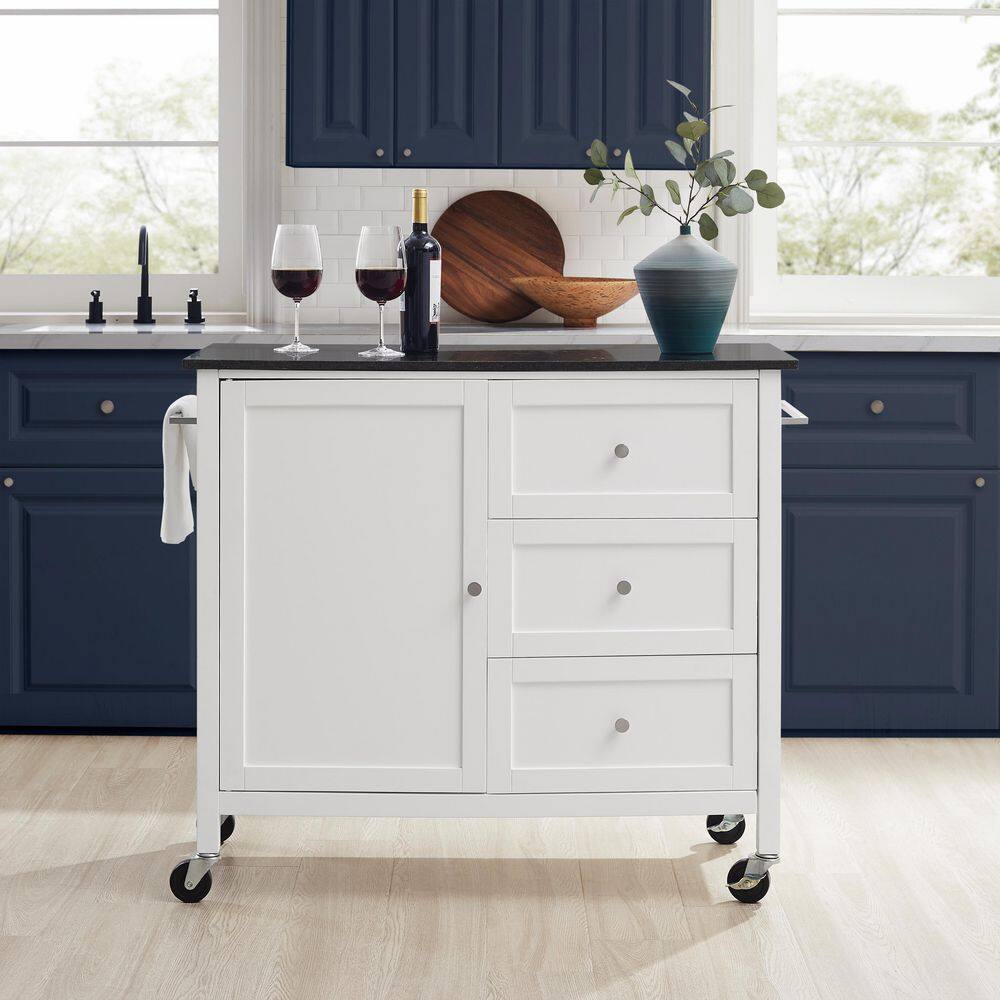 CROSLEY FURNITURE Soren White Kitchen Island with Black Granite Top KF30090BG-WH