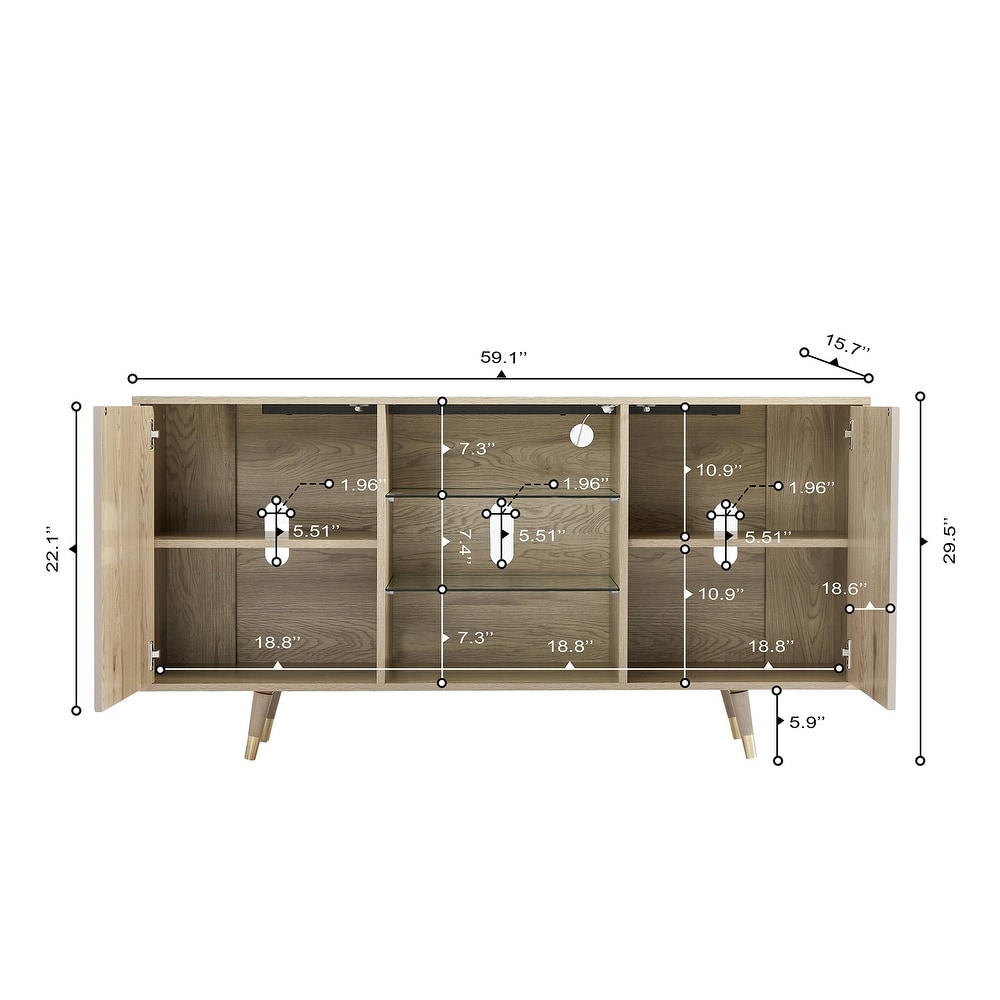 Roomfitters LED TV Stand with Storage Entertainment Center with LED Lights  Mid Century Sideboard  Media Console for Living Room