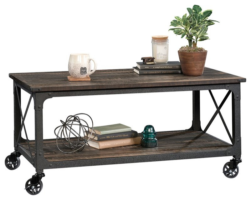 Sauder Steel River Engineered Wood Coffee Table in Carbon Oak   Industrial   Coffee Tables   by Buildcom  Houzz