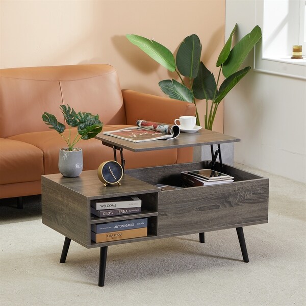 Lift-top Coffee Table with Storage Shelf and Hidden Compartment