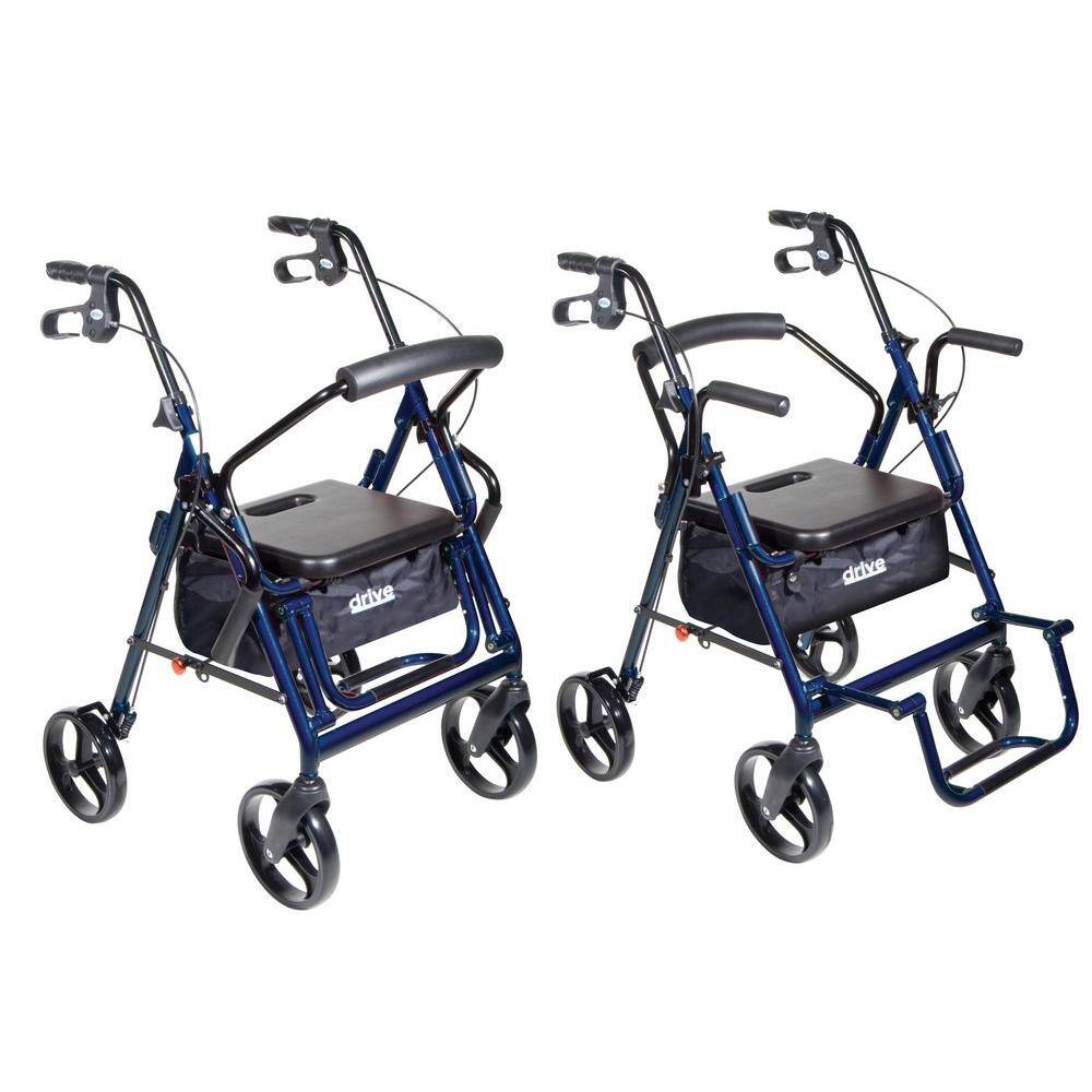 Drive Medical Duet Dual Function Transport Wheelchair Rollator Rolling Walker Blue 795B