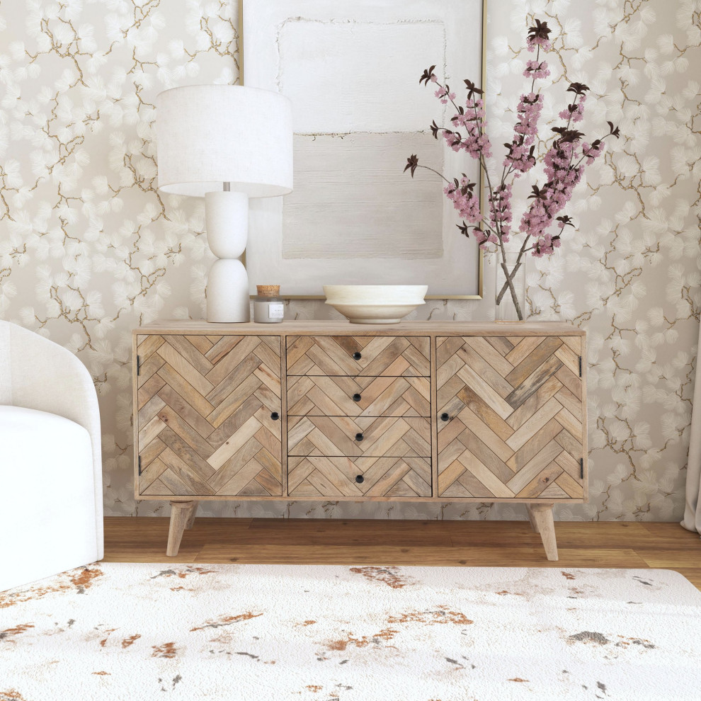 Bohemian Console Table  Mango Wood Frame With Chevron Patterned Front  Natural   Midcentury   Console Tables   by Decor Love  Houzz