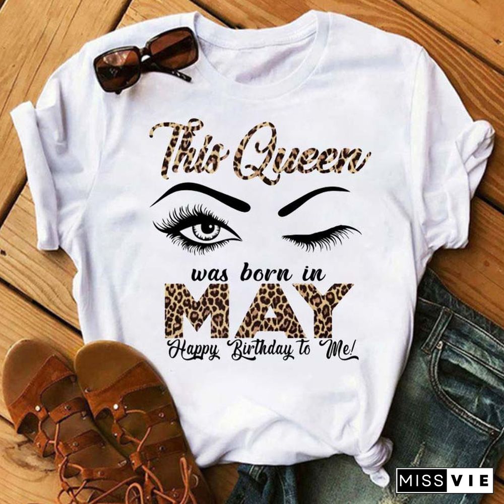 Maycaur New Fashion Birthday Tshirts Leopard Eyes Graphic Printed Women Black T-shirt Short Sleeve Ladies Tops Tee Birthday Gift