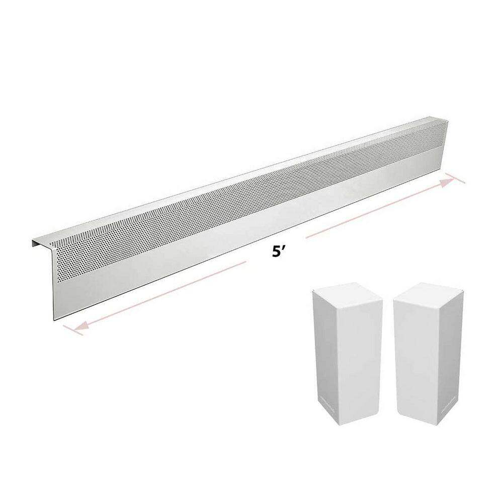 Baseboarders Basic Series 5 ft. Galvanized Steel Easy Slip-On Baseboard Heater Cover Left and Right Endcaps [1] Cover [2] Endcaps BC001-60-EC004 SET-WHT