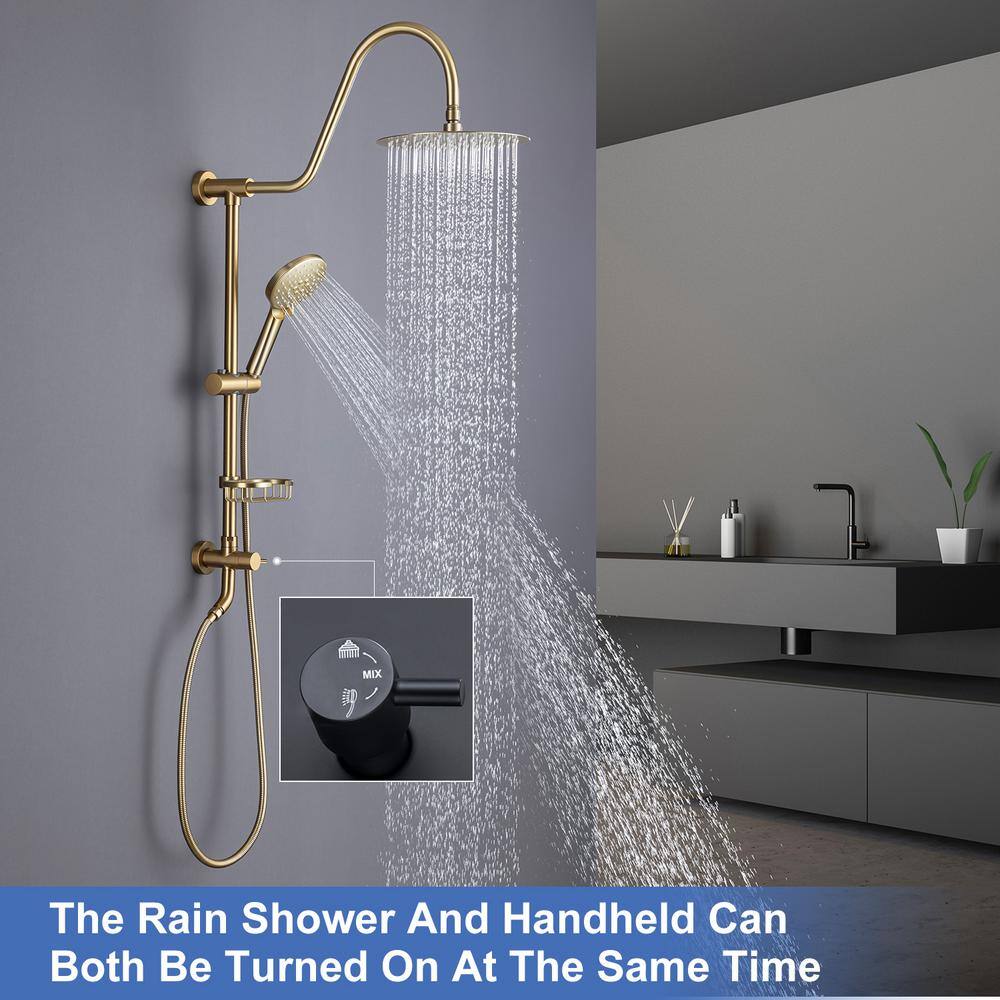 RAINLEX 3-Spray Patterns with 2.2 GPM 10 in. Wall Mount Dual Shower Heads in Spot Resist Brushed Gold RX2001LSJ