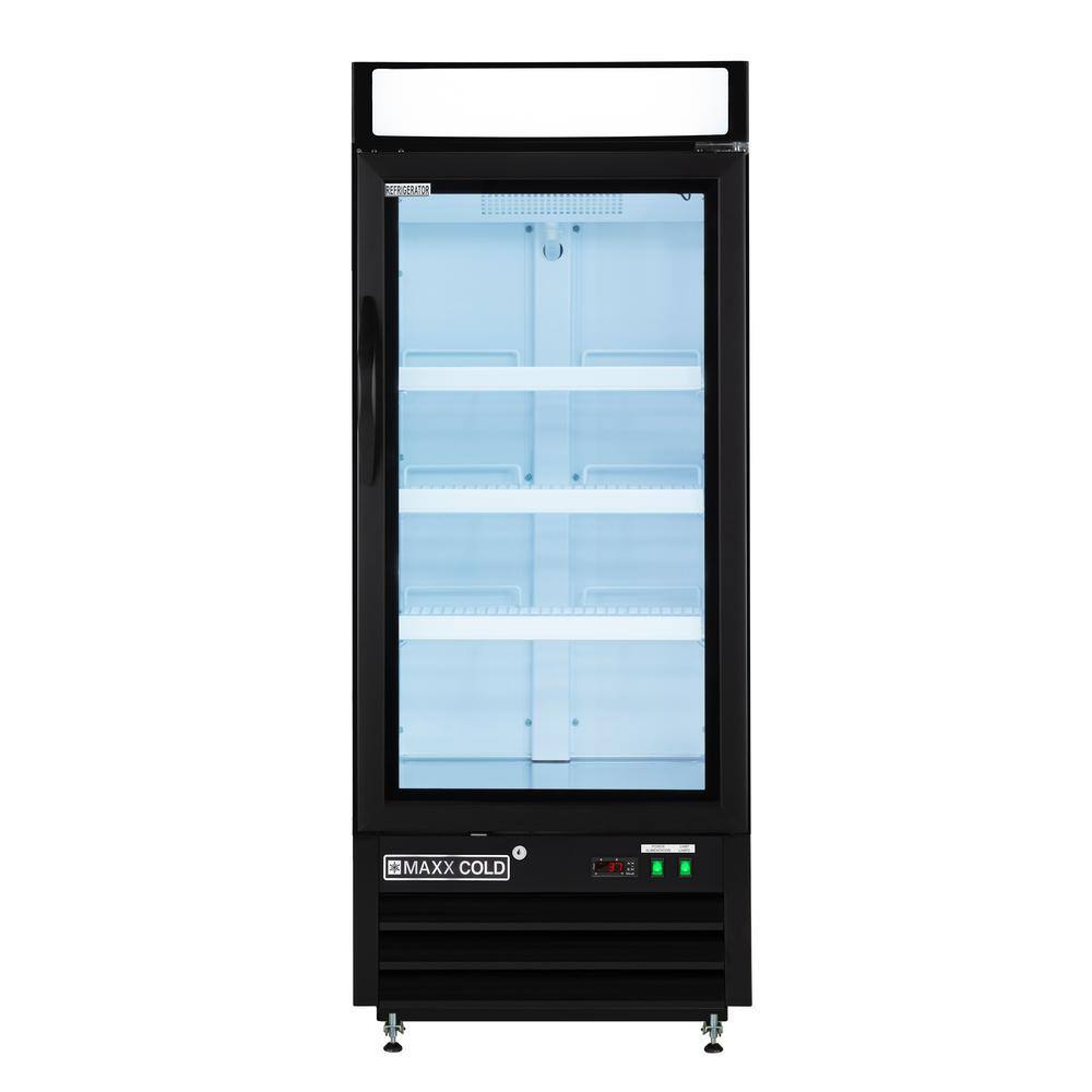 Maxx Cold 25 in. Glass Door Merchandiser Refrigerator 12 cu. ft. Automatic Defrost Cycle Upright reach in Refrigerator- Black MXM1-12RBHC