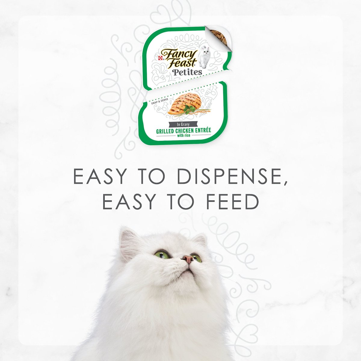 Fancy Feast Petites Gourmet Gravy Wet Cat Food， Petites Grilled Chicken With Rice Entree， 2.8-oz tub， case of 12， 12 count