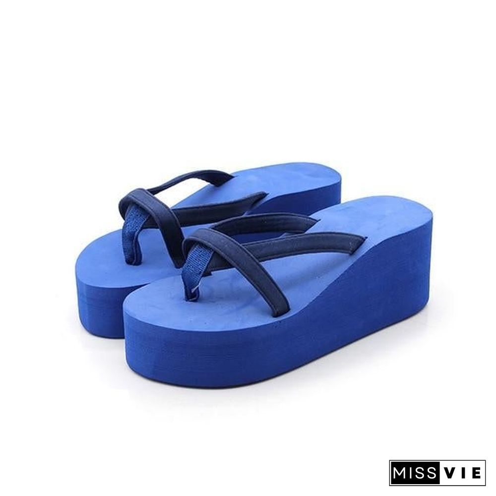 Women High Heel Wedges Sandals Platform Beach Flip Flops Slippers Solid Slides