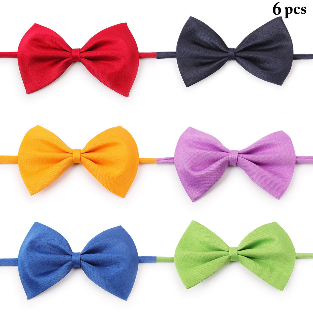 6PCS Pet Bow Ties Solid Color Dog Ties Pet Neck Bows Adjustable Pet Bowties