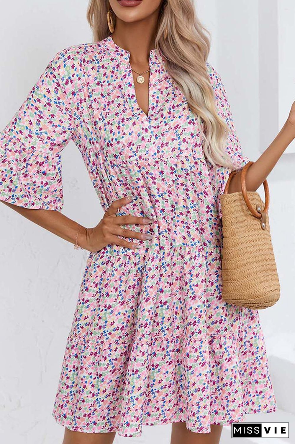 Loose Fit Half Sleeves Printing Dress