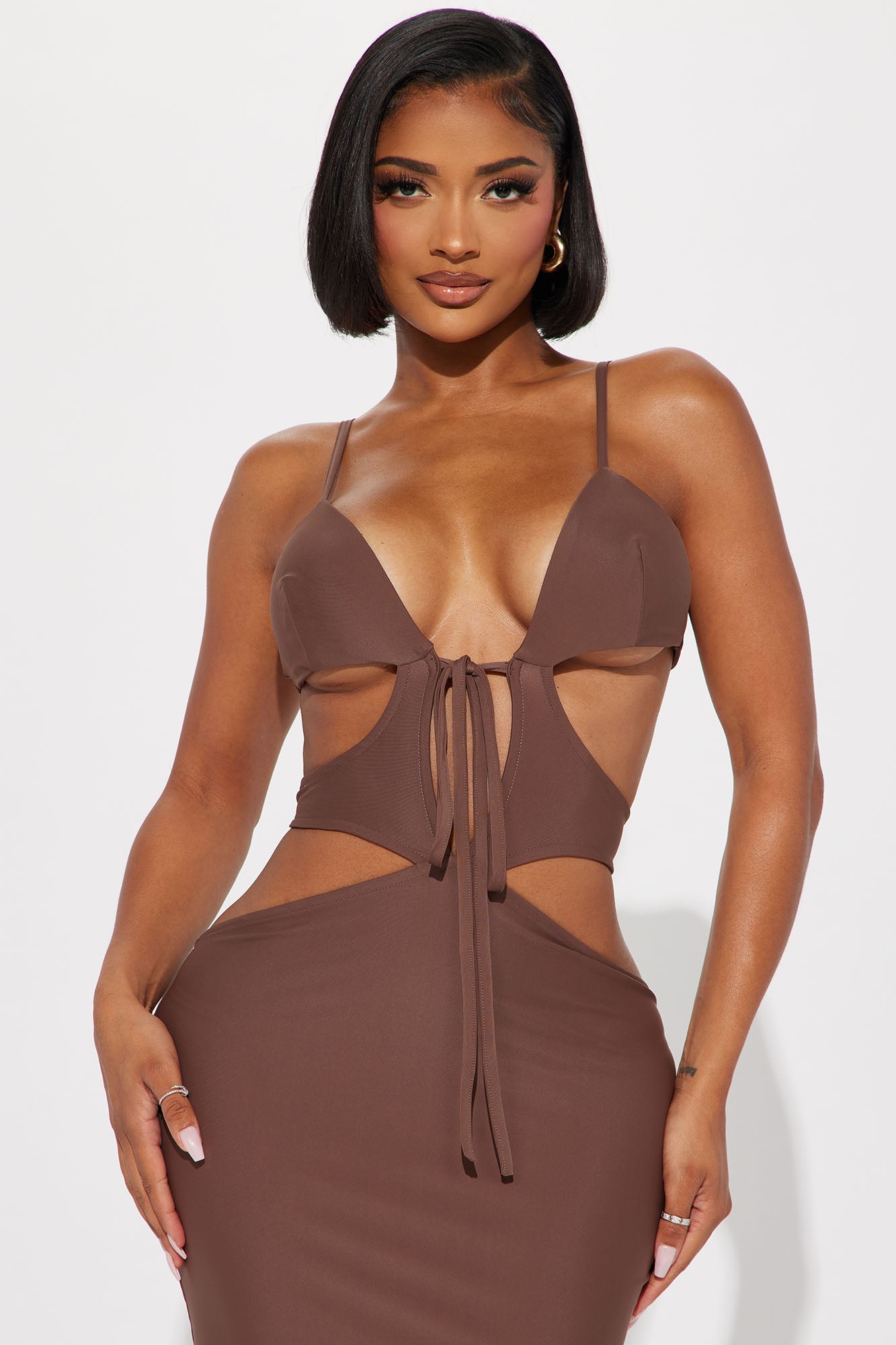 Avery Cut Out Midi Dress - Chocolate