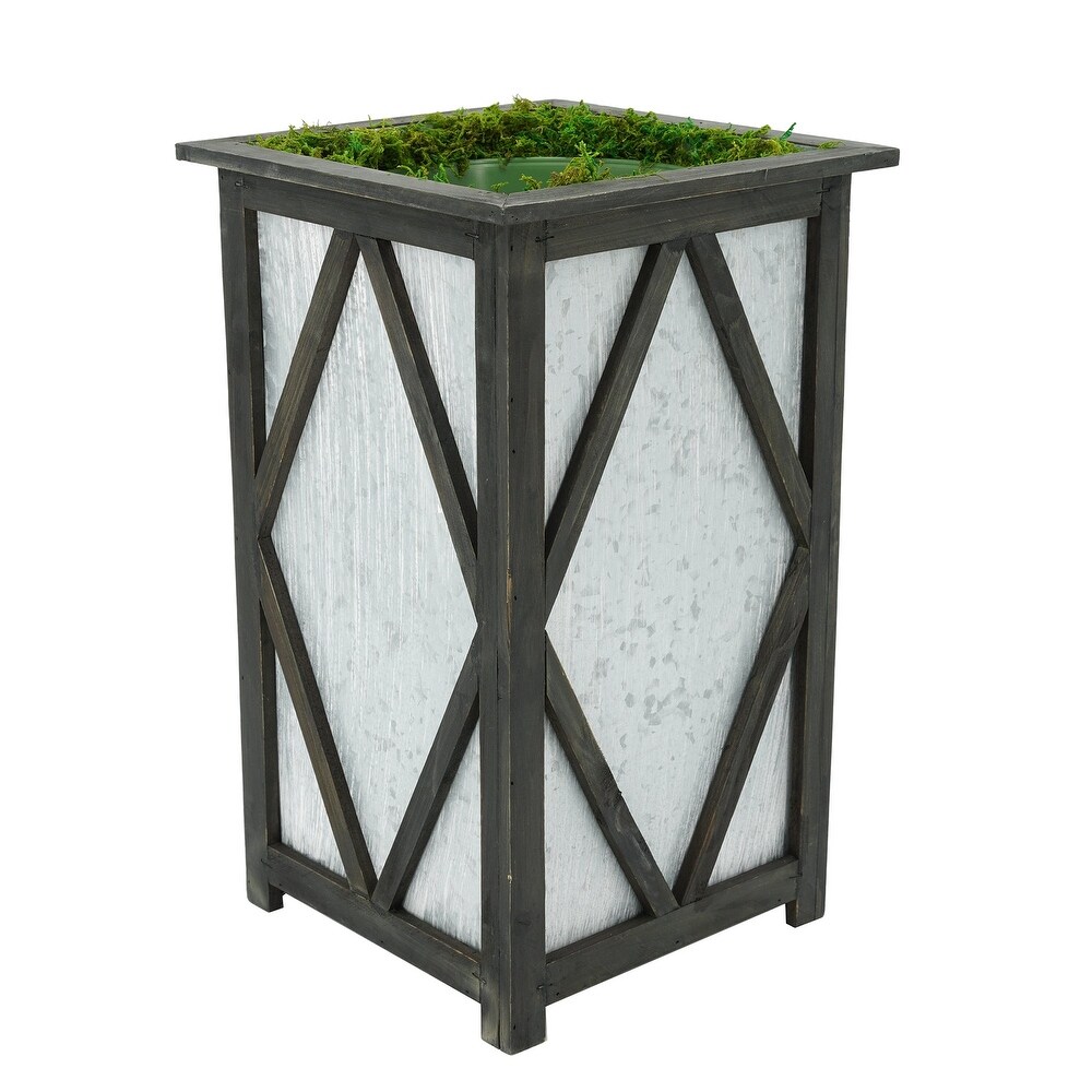 Large Tall Diamond Wood/Metal Planter Pot in a Pot