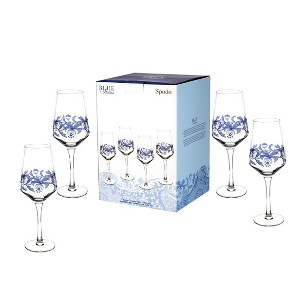 Spode Blue Italian Wine Glasses 16 Oz Set Of 4