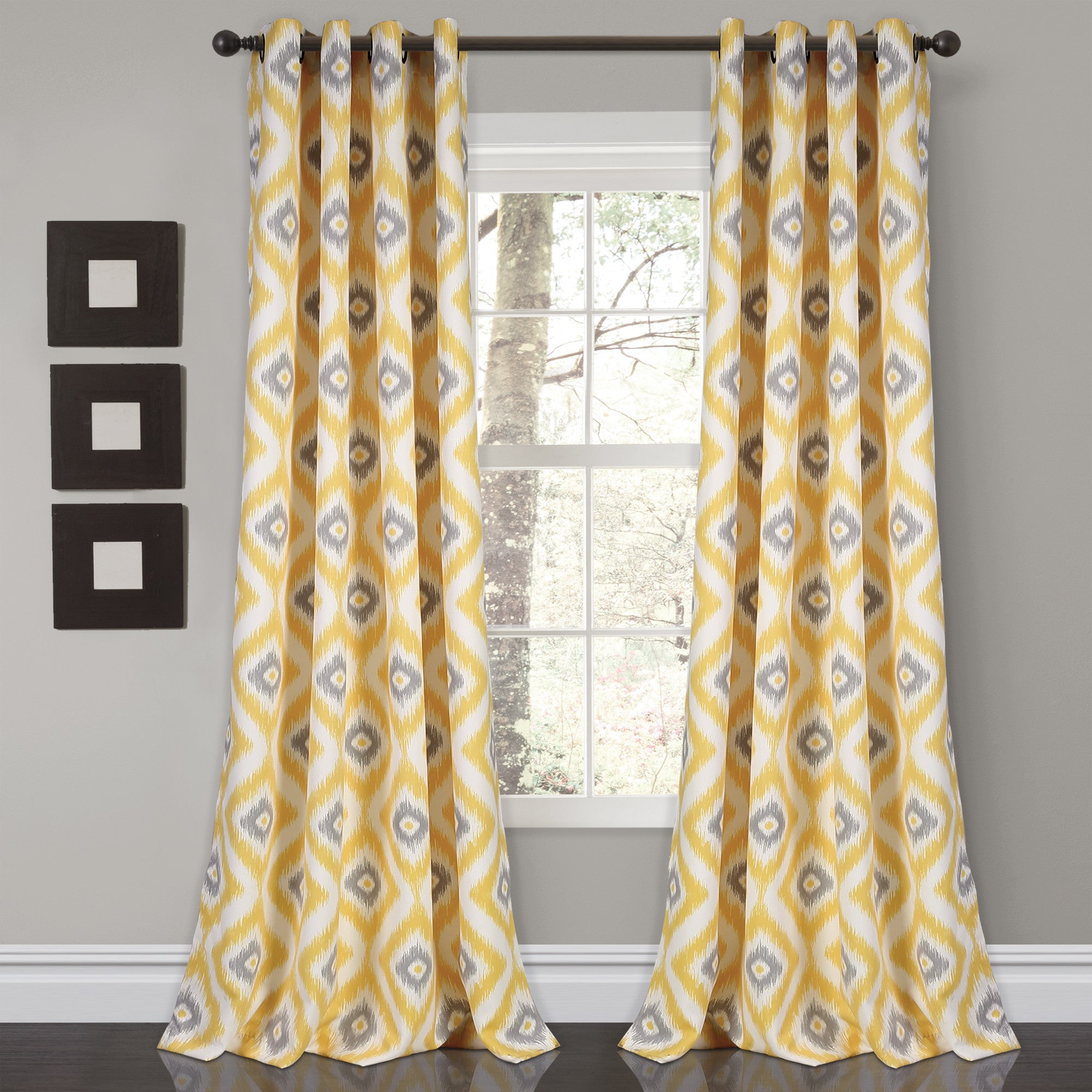 Diamond Ikat Room Darkening Window Curtain Set