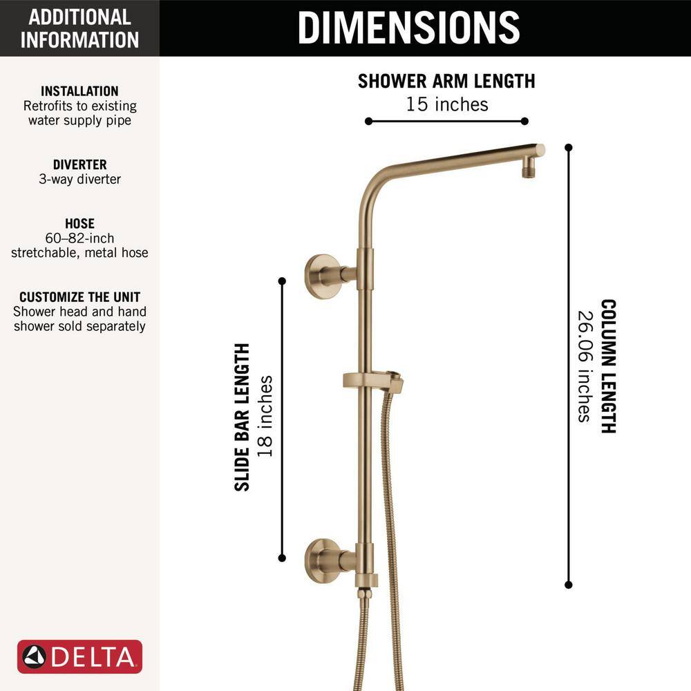 Delta Emerge Round Contemporary 18 in. Column Shower Bar in Lumicoat Champagne Bronze 58810-CZ-PR