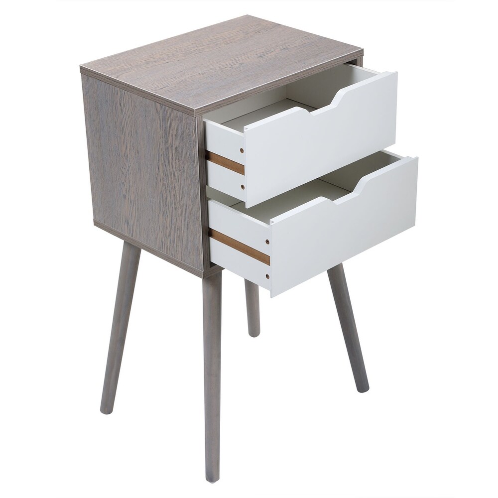 2 Pcs Wood Nightstand Side End Storage Table with 2 Drawers