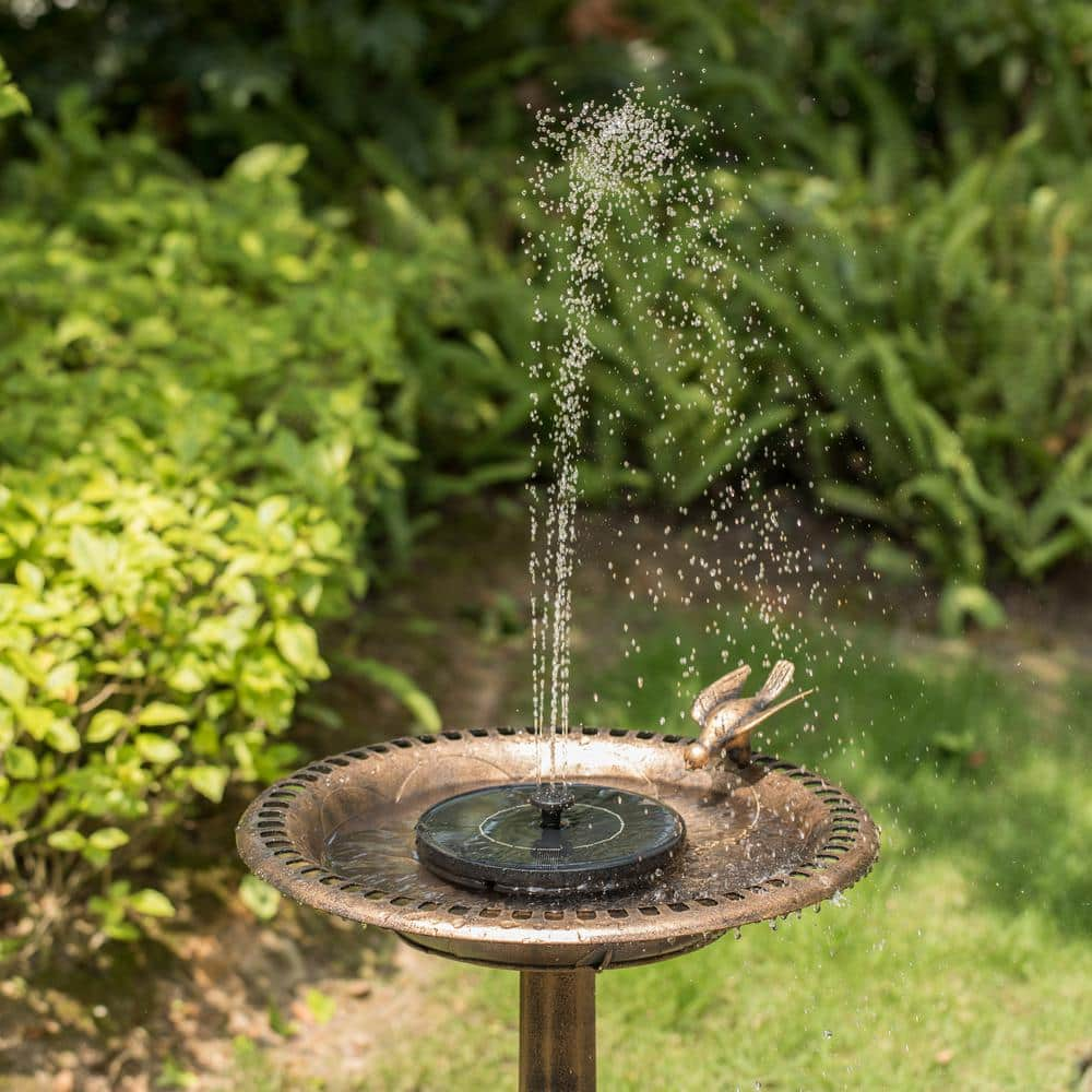 Gardenised Outdoor Garden Plastic Birdbath and Solar Powered Round Pond Fountain with Planter Bowl， Copper QI004101