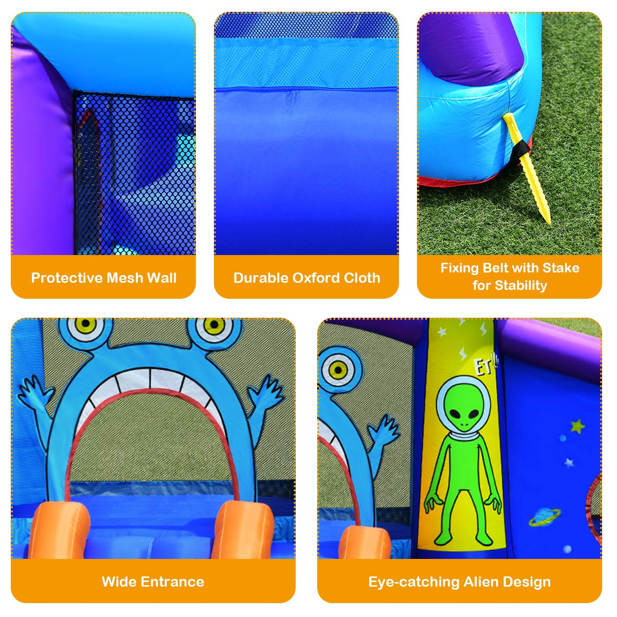 BOUNTECH Inflatable Bounce House, Alien Style Bouncy Castle w/ Large Jumping Area